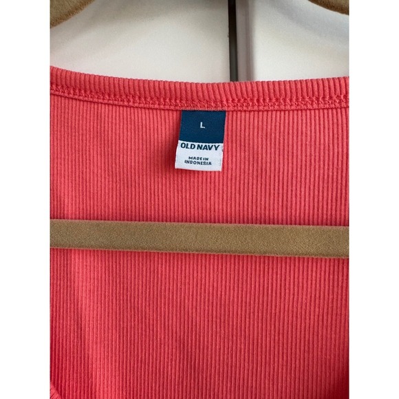 Old Navy Womens Tank Top Large Pink Ribbed Knit Ruffle Sleeves Sleeveless Casual - Picture 5 of 5